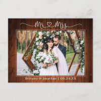 Calligraphy Heart Mr. Mrs. Wedding Wood Thank You