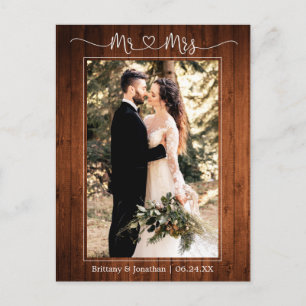 Calligraphy Heart Mr. Mrs. Wood Wedding Thank You Postcard