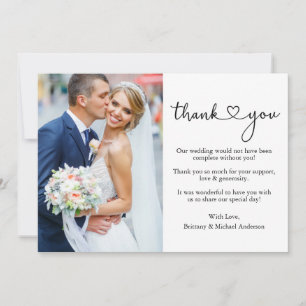 Calligraphy Heart Photo Wedding Thank You Card