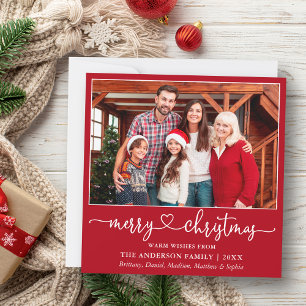 Calligraphy Heart Script Christmas Square Red Holiday Card