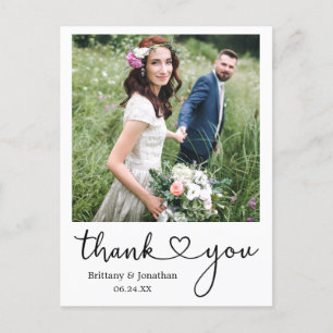 Calligraphy Heart Thank You Wedding Photo Postcard