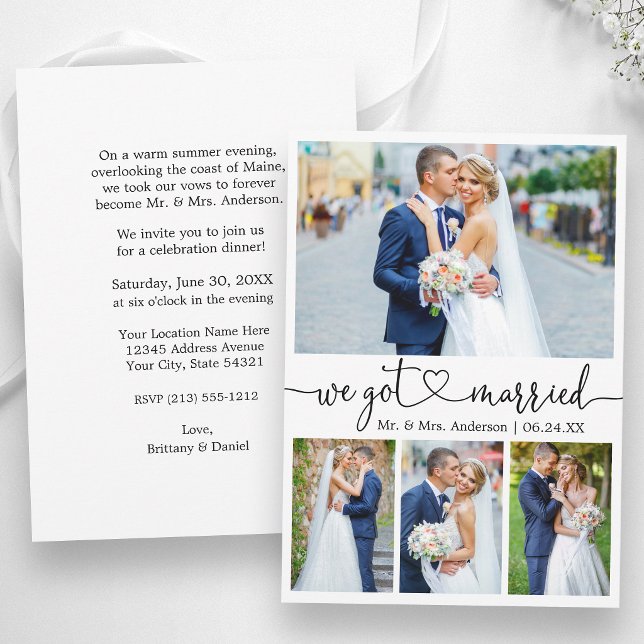 Calligraphy Heart Wedding After Party 4 Photos Announcement (Customize with your photos and text.)