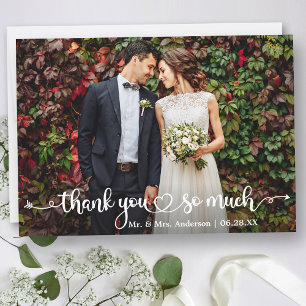 Calligraphy Heart Wedding Photo Thank You Card