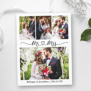 Calligraphy Heart Wedding Thank You 4 Photo Postcard