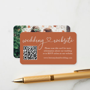 Calligraphy Heart Wedding Web QR Photo Terracotta Enclosure Card