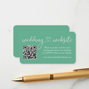 Calligraphy Heart Wedding Website QR Mint Green Enclosure Card