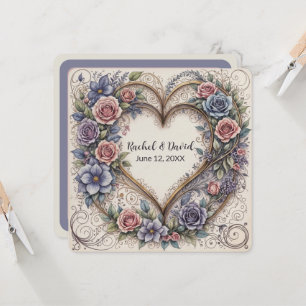 Calligraphy Heart With Wedding Roses Invitation