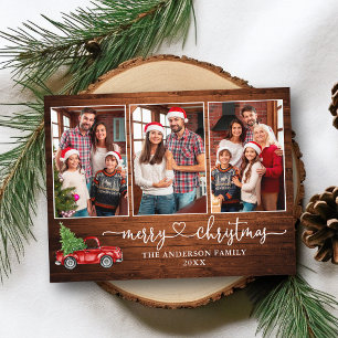 Calligraphy Heart Wood 3 Photo Christmas Truck Postcard