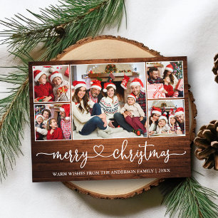 Calligraphy Heart Wood Christmas 5 Photo Holiday Postcard