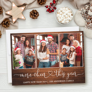 Calligraphy Heart Wood More Cheer 3 Photo  Holiday Card