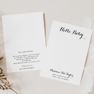 Calligraphy Hello Baby Birth Announcement Card