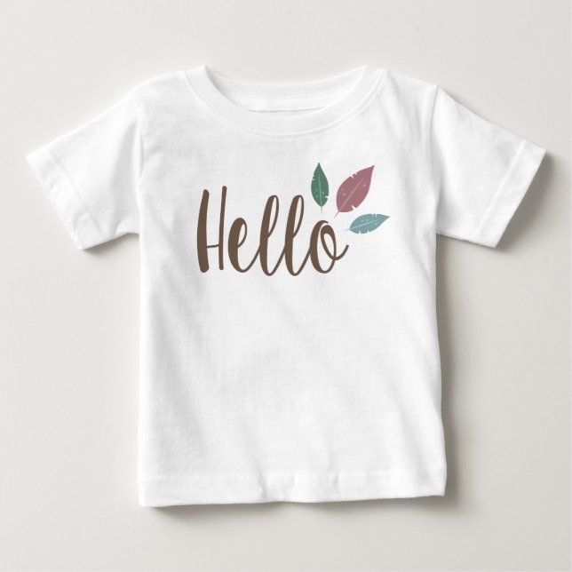 Calligraphy hello boho feathers baby T-Shirt (Front)