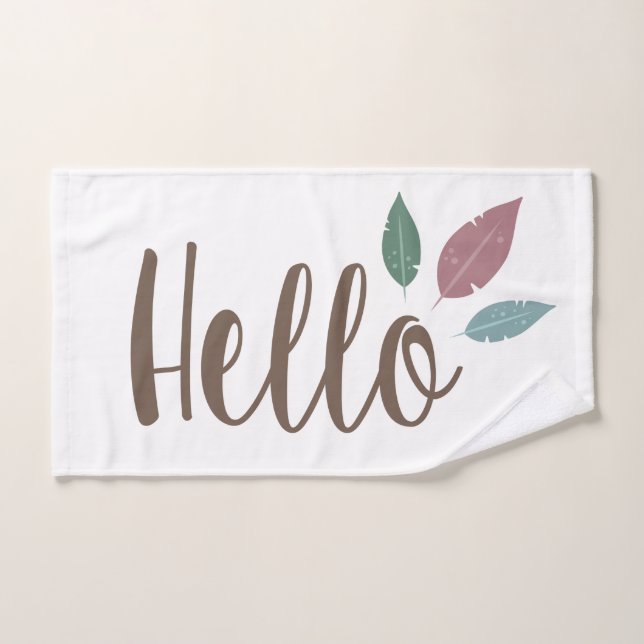 Calligraphy hello boho feathers  hand towel (Hand Towel)