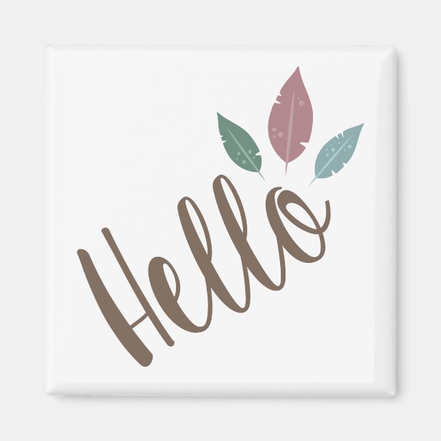 Calligraphy hello boho feathers magnet (Front)