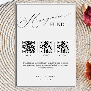 Calligraphy Honeymoon Fund Cash QR Code Wedding Poster