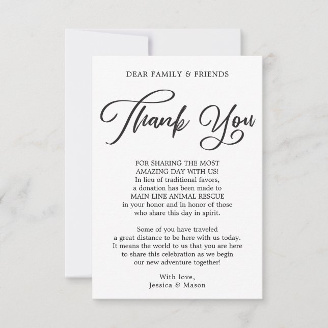 Calligraphy In Lieu of Favours Thank You Place Car Announcement (Front)