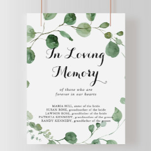 Calligraphy In Loving Memory Eucalyptus Sign