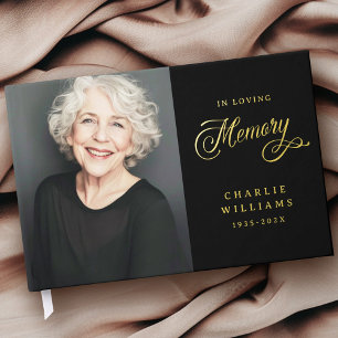 Calligraphy in loving memory funeral black photo guest book