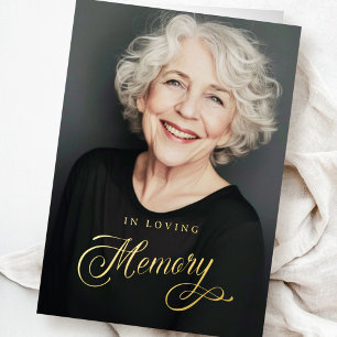 Calligraphy in loving memory funeral photo foil greeting card