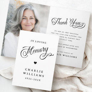 Calligraphy in loving memory funeral photo thank you card