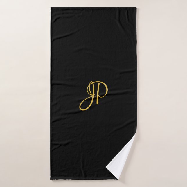 Calligraphy Initial Monogram Black Gold Template Bath Towel (Bath Towel)