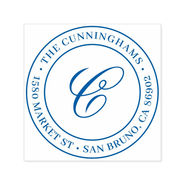 Calligraphy Initial Round Family Return Address Self-inking Stamp (Design)