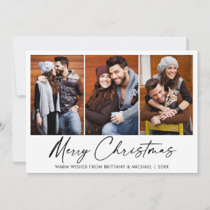 Calligraphy Ink Pen Christmas 3 Photo Couple Holiday Card