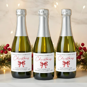 Calligraphy Ink Pen Christmas Red Bow Sparkling Wine Label