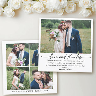 Calligraphy Ink Pen Love Wedding 5 Photos Square Thank You Card