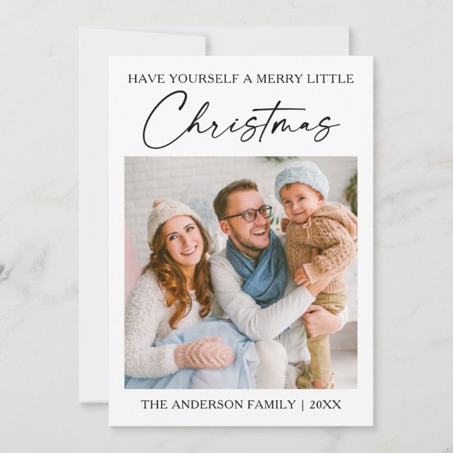 Calligraphy Ink Pen Minimalist Photo Christmas Holiday Card (Front)