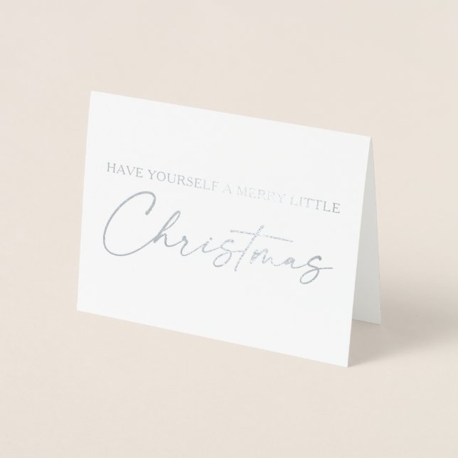 Calligraphy Ink Pen Script Christmas Silver Foil Foil Card (Front)