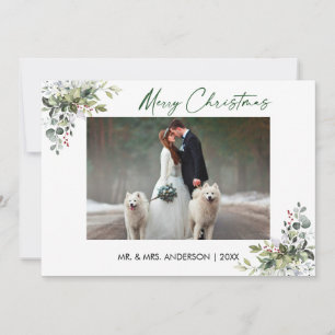 Calligraphy Ink Script Couple Greenery Berries Holiday Card