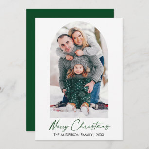 Calligraphy Ink Script Photo Arch Christmas Green Holiday Card