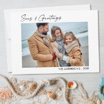 Calligraphy Ink Script Photo Seas and Greetings Holiday Card<br><div class="desc">Modern Minimalist Elegance Calligraphy Ink Pen Handwritten Script Seas & Greetings Photo Holiday Card</div>