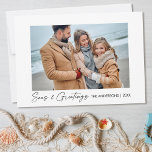 Calligraphy Ink Script Seas and Greetings Photo Holiday Card<br><div class="desc">Modern Minimalist Elegance Calligraphy Ink Pen Handwritten Script Seas & Greetings Photo Holiday Card</div>