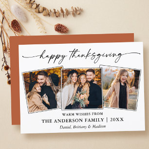 Calligraphy Ink Thanksgiving Terracotta 3 Photos Holiday Card