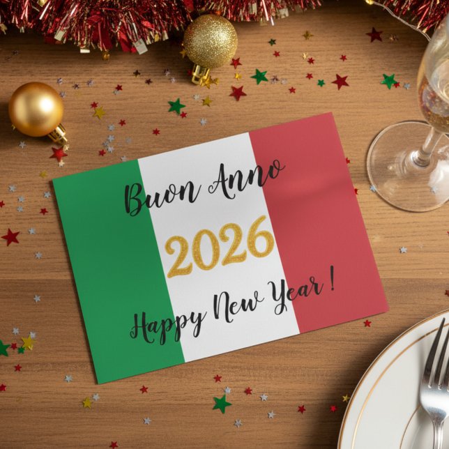 Calligraphy Italian Flag 2026 Holiday Card (Creator Uploaded)