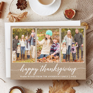 Calligraphy Kraft 3 Photo Thanksgiving Holiday Card