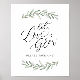 Calligraphy "Let Love Grow" Rustic Greenery Poster