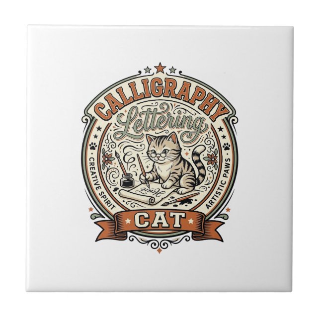 Calligraphy Lettering Cat Calligraphy Lettering Ca Ceramic Tile (Front)