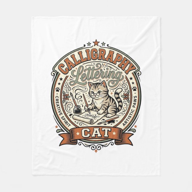 Calligraphy Lettering Cat Calligraphy Lettering Ca Fleece Blanket (Front)
