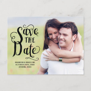 Calligraphy Lettering Overlay Photo Save the Date Announcement Postcard