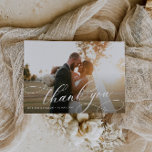 calligraphy lettering wedding photo thank you card<br><div class="desc">A double sided thank you wedding card with a wonderful image of the newly weds and an elegant frame. Add a personal thank you message and your own wedding photo.</div>
