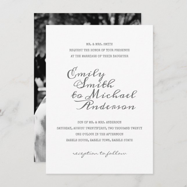 Calligraphy Letterpress PHOTO Wedding Invitations (Front/Back)