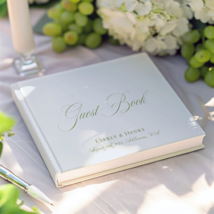 Calligraphy Light Blue & Sage Green Wedding Guest Book