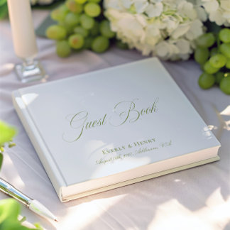 Calligraphy Light Blue & Sage Green Wedding Guest Book