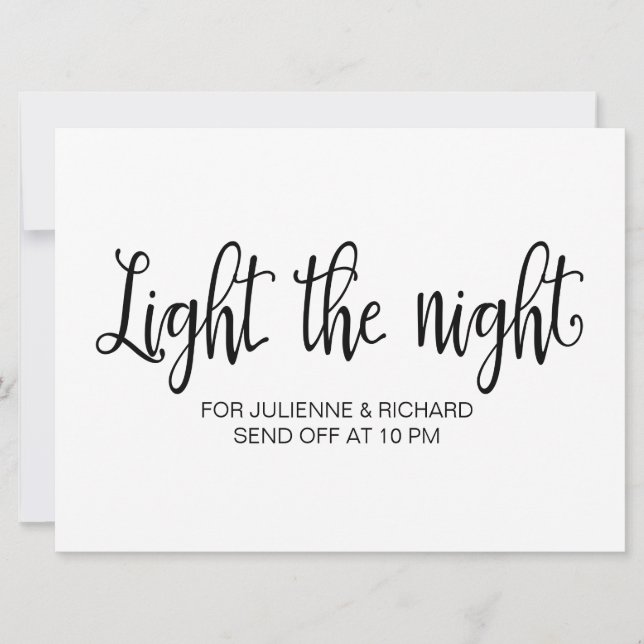 Calligraphy | "Light the night" wedding sign Invitation (Front)