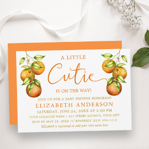 Calligraphy Little Cutie Baby Shower Oranges Gold Invitation