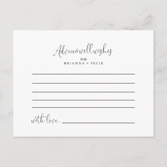 Calligraphy Love Fancy Script Wedding Advice Card (Front)