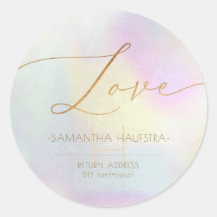 Calligraphy Love Faux Gold Foil Holographic Classic Round Sticker